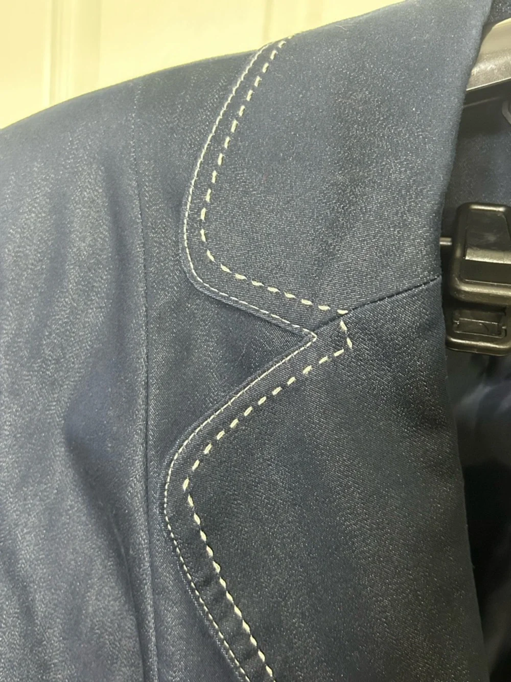 Tailored Denim Navy Women's Suit (Jacket and Skirt) with Contrast Stitching - Picture 3 of 9